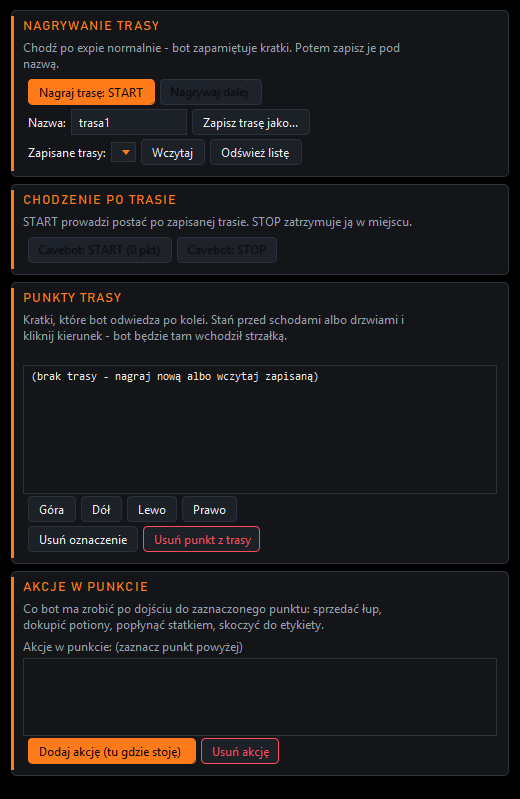 Zakładka Cavebot
